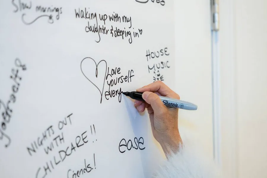 Whiteboard with love yourself message